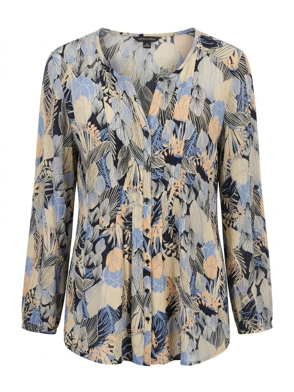 Lucky Brand Navy Blue & Tan Floral Button Front Blouse 1X